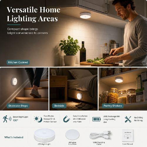 💡 3PCS-Smart Rechargeable Wireless LED Motion Sensor Night Light – Smart Lighting for Every Corner 🌙✨
