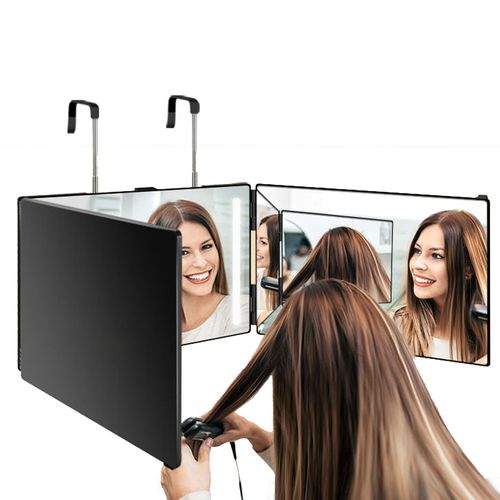 Retractable Adjustable Hanging LED Makeup Folding Tri-Fold Mirror