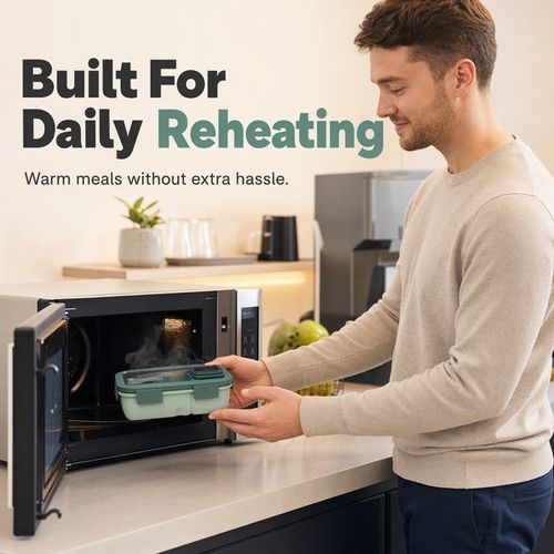 Portioned Microwave Lunch Box with Cutlery Storage