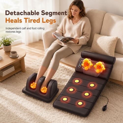 Mattress Pad with Neck Rollers Vibration Heating and Leg Kneading for Full Body Relaxation