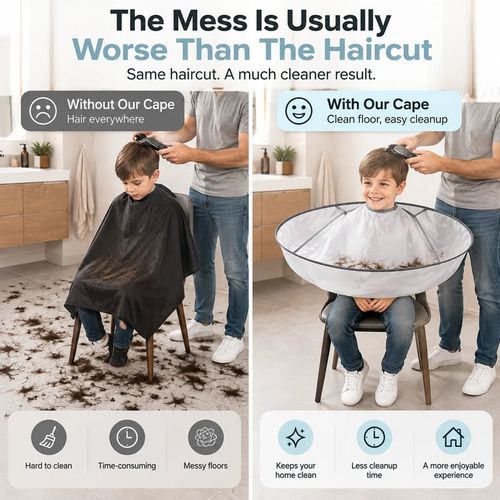 ⭕ UMBRELLA HAIR CUTTING CAPE | Large Hair Catcher with Memory Steel Ring for Cleaner Home Grooming