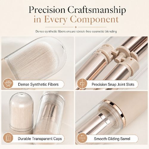 Portable Retractable Makeup Brush Set Multifunctional Travel Cosmetic Tool with Powder Blush and Silicone Lip Brush