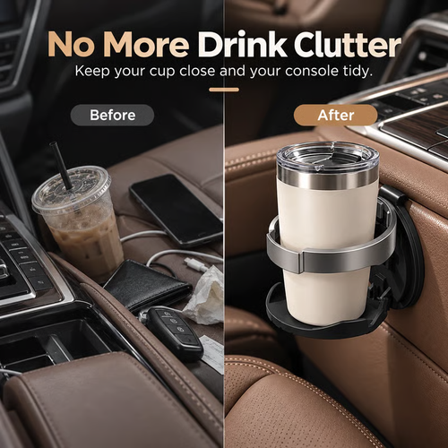 🚗 Universal Foldable Car Cup Holder with Hook