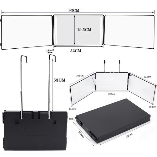 Retractable Adjustable Hanging LED Makeup Folding Tri-Fold Mirror