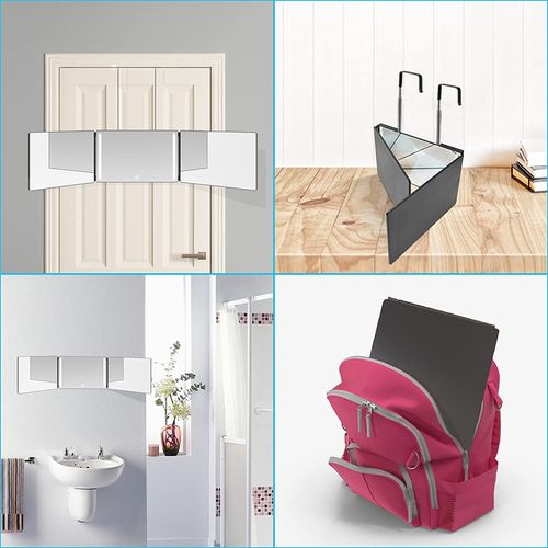 Retractable Adjustable Hanging LED Makeup Folding Tri-Fold Mirror