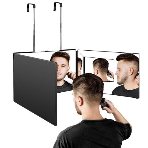 Retractable Adjustable Hanging LED Makeup Folding Tri-Fold Mirror