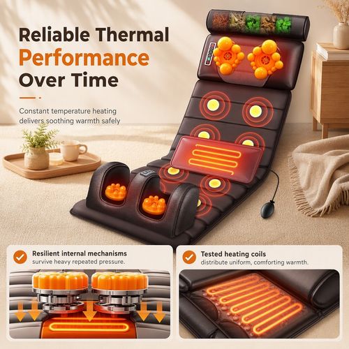 Mattress Pad with Neck Rollers Vibration Heating and Leg Kneading for Full Body Relaxation