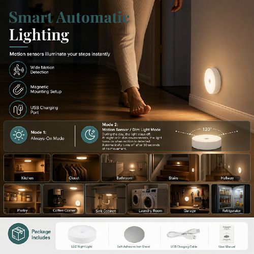 💡 3PCS-Smart Rechargeable Wireless LED Motion Sensor Night Light – Smart Lighting for Every Corner 🌙✨