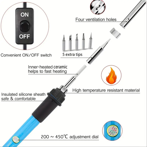 🔥🔥🔥60w Nine-in-One Electric Welding Kit with Temperature Adjustment and Switch, Soldering Iron Electronic Repair Tool and Household Solder Set