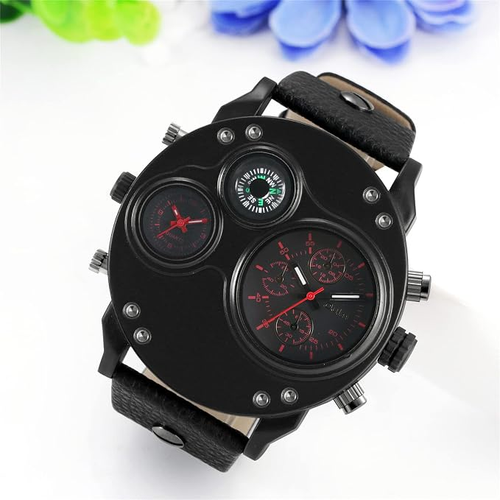 Men Analog Quartz Wrist Watch, Dual Time Zone with Compass