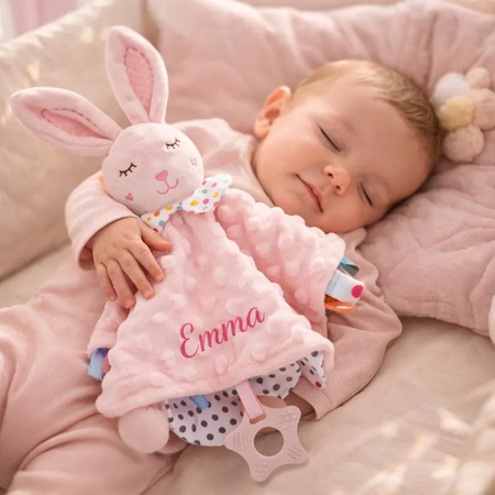 Personaliseret Baby kærlighed tæppe, Brugerdefineret broderet navn, Minky Dot Sensory Sikkerhed tæpper