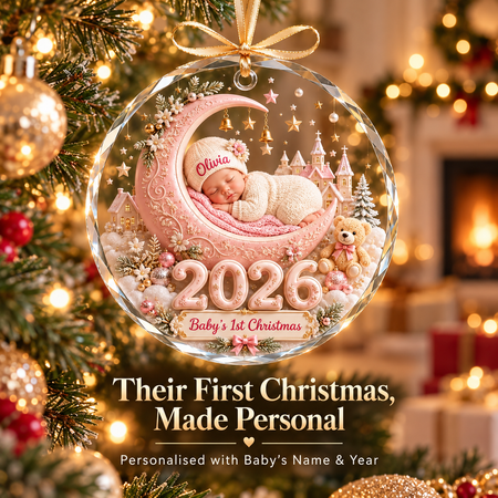 Personaliseret Baby s Første Jule Glas Ornament - Custom Navn & År Keepsake