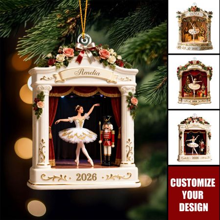 Personaliseret Nutkrakker Ballet Akryl Ornament, Custom Name Ballerina Clara Julegave