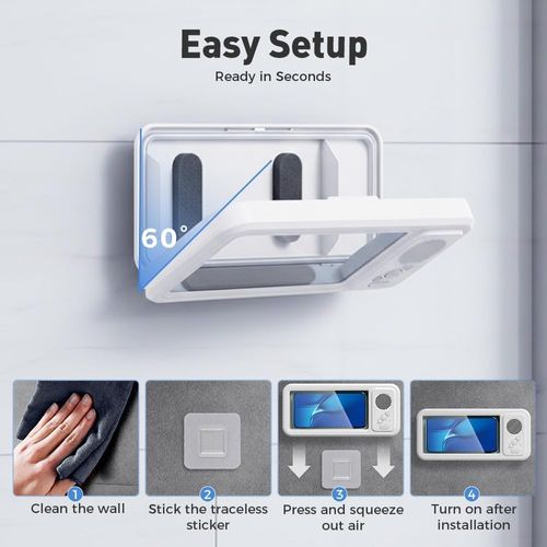 RTENBUAN Shower Phone Holder with Bluetooth Speaker | Waterproof Bathroom Phone Mount