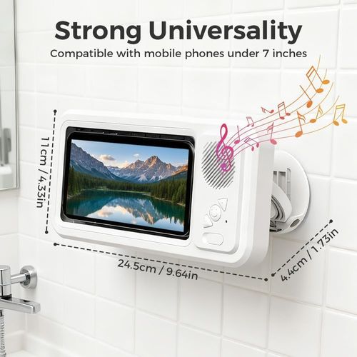 RTENBUAN Shower Phone Holder with Bluetooth Speaker | Waterproof Bathroom Phone Mount