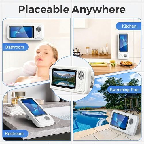 RTENBUAN Shower Phone Holder with Bluetooth Speaker | Waterproof Bathroom Phone Mount