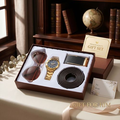 5-piece set (steel watch + sunglasses + belt + belt buckle + stylish gift box)