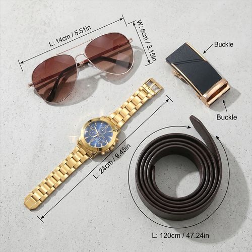 5-piece set (steel watch + sunglasses + belt + belt buckle + stylish gift box)