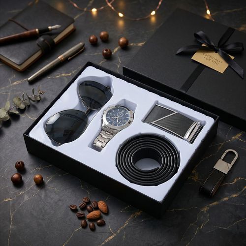 5-piece set (steel watch + sunglasses + belt + belt buckle + stylish gift box)