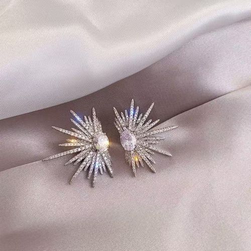 Brincos brilhantes exagerados estilo coreano, brincos de personalidade com asa cheia de diamantes