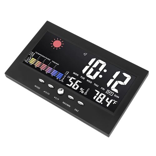 Digital Weather Clock with Bar Display, Electronic Temperature Clock, Colored Digital Alarm Clock with Temperature and Humidity Monitor, Alarm Function and Countdown