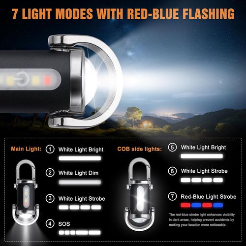 Rechargeable Keychain Flashlights, 800 Lumens EDC Mini Flashlights, COB Keychain Work Light Flashlights 7 Light Modes, Bright Mini Keychain Light for Walking, Searching and Hiking