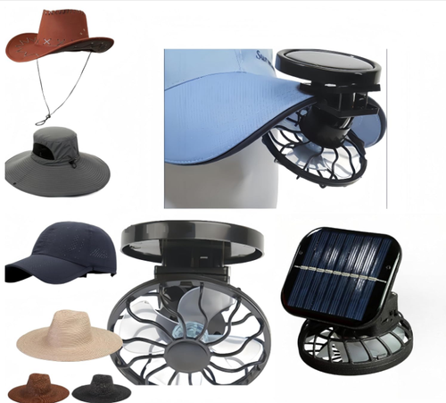 Generic Solar Fan Hat - Outdoor Solar Powered Fan Hat Accessory, Two Power Supply Modes, Black