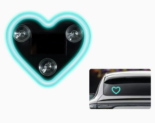 Solar-powered heart-shaped ambient light for car quarter windows – interior decorative neon heart light