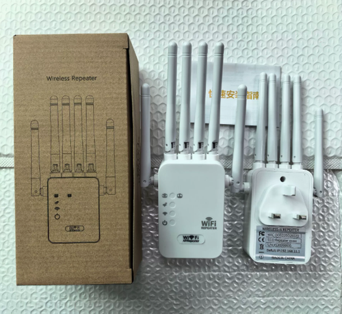 Home WiFi Signal Booster with Antennas — Wall-Penetrating Wireless Network Extender 300Mbps  1200Mbps Repeater — Six-Antenna WiFi Signal Expander for Home Use