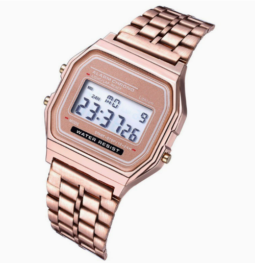 F91W Steel Strap LED Electronic Watch, Ultra-thin Gold and Silver Cold Light Watch, Harajuku Style Fashionable Multifunctional Watch