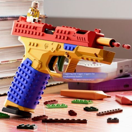 Glock-style DIY building block toy pistol SIG17 modelfeatures rapid-fire action and shell ejectiona STEM-style model kit for boys that fires soft foam darts.