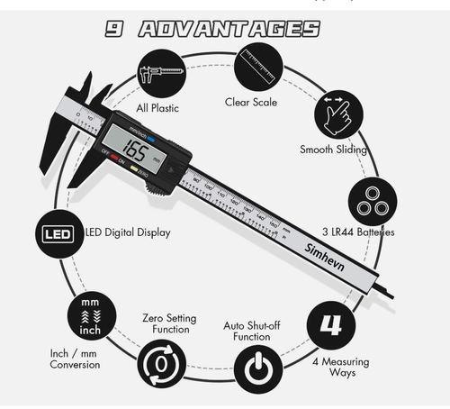 Digital Caliper Measuring Tool w Inch Millimeter Conversion Micrometer Ruler