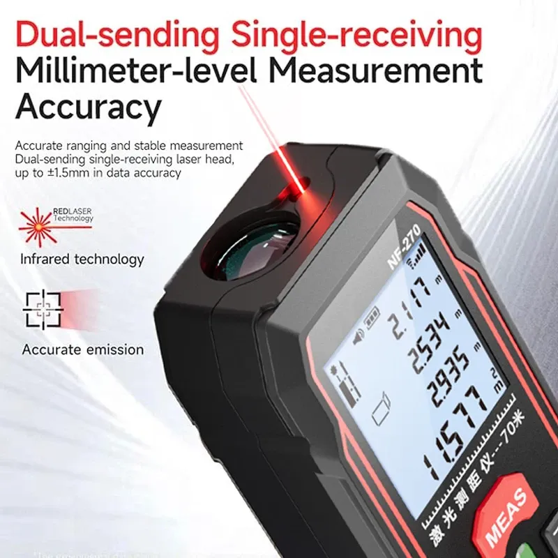 Laser Measure 230ft 70M Digital Laser Distance Meter 2 Bubble Levels laser ruler