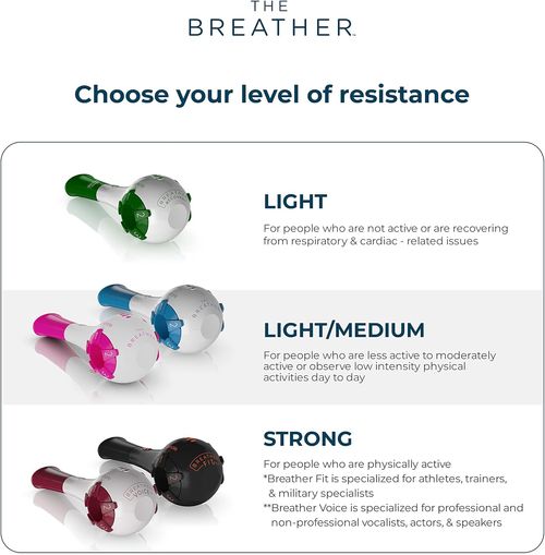 THE BREATHER │ Natural Breathing Exerciser Trainer For Drug-Free Respiratory Therapy │ Breathe Easier with Stronger Lungs │ Guided Mobile Training App Included