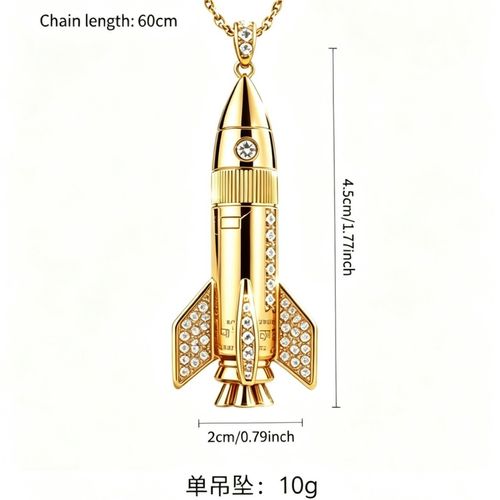 Fully pavé-set astronaut and rocket necklace