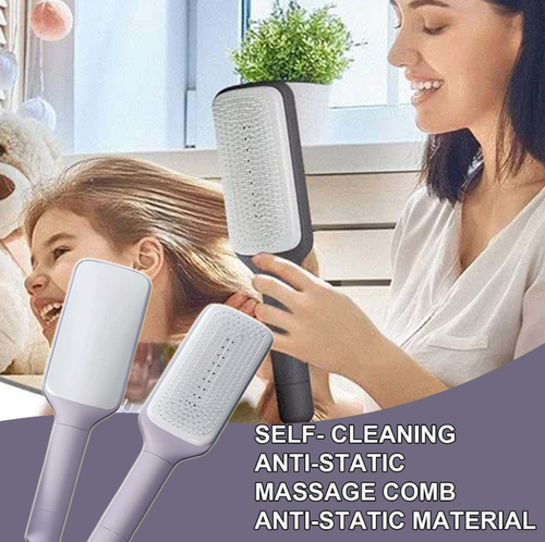 Self Cleaning Hair Brush, Anti Static Brush for Easy Hair Removal, Retractable Hair Brush with Firm Bristles, Scalp Massage Comb for Daily Detangling, Women Men