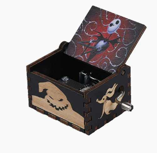 Halloween Exclusive! Classic Carved DIY Wooden Music Box — Hand-Cranked Craft Gift