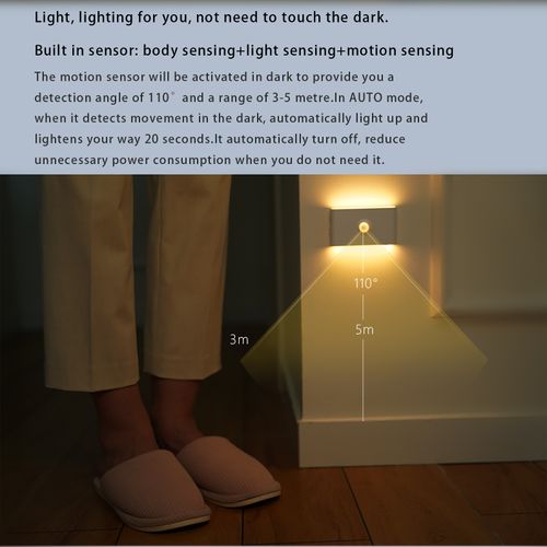 Human body sensor smart night light for bedroom, hallway, staircase, magnetic automatic light control bedside lamp