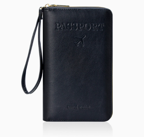 Blocking Passport Holder Travel Wallet, Slim Zipper Card Case with ID Window, Boarding Pass Slot & Credit Card Organizer for Men and Women.