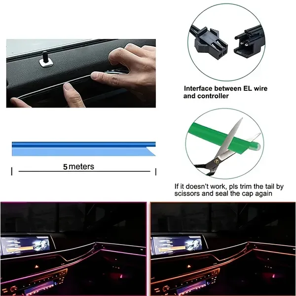 Car Interior Light Atmosphere Ambient Light Tube LED Strip Flexible Neon Lamp (500cm）