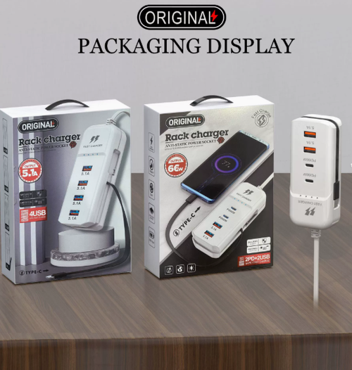 New mobile phone charger power strip with multi-port PD charging head, Type-C cable, universal USB extension cable, dual PD 5.1A.
