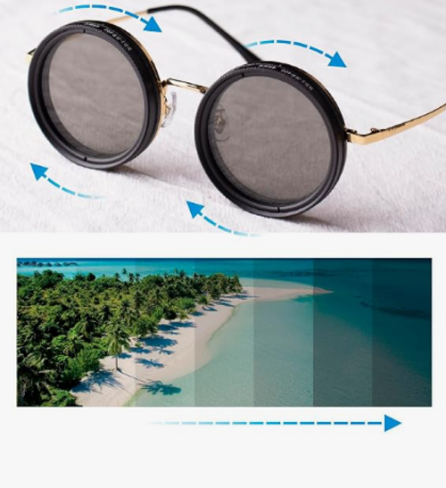 Nd-400 9 Gears Round Polarized Adjustable Dimming Men Sunglasses