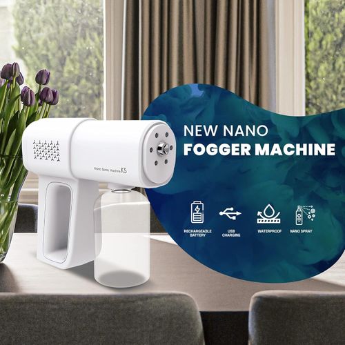 The Original Disinfectant Fogger Machine - Professional Sanitizer Sprayer - Electrostatic ULV Atomizer & Nano Steam Gun – Rechargeable Barber Spray Gun with Blue Light (White 2)
