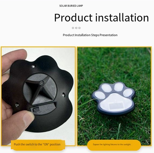 Solar-Powered LED Dog Paw Print Lawn Lights — Outdoor Rainproof Garden & Courtyard Decorative Ground Stakes — Realistic Paw Print Pathway Lights — Solar LED Outdoor In-Ground Garden & Yard Lighting
