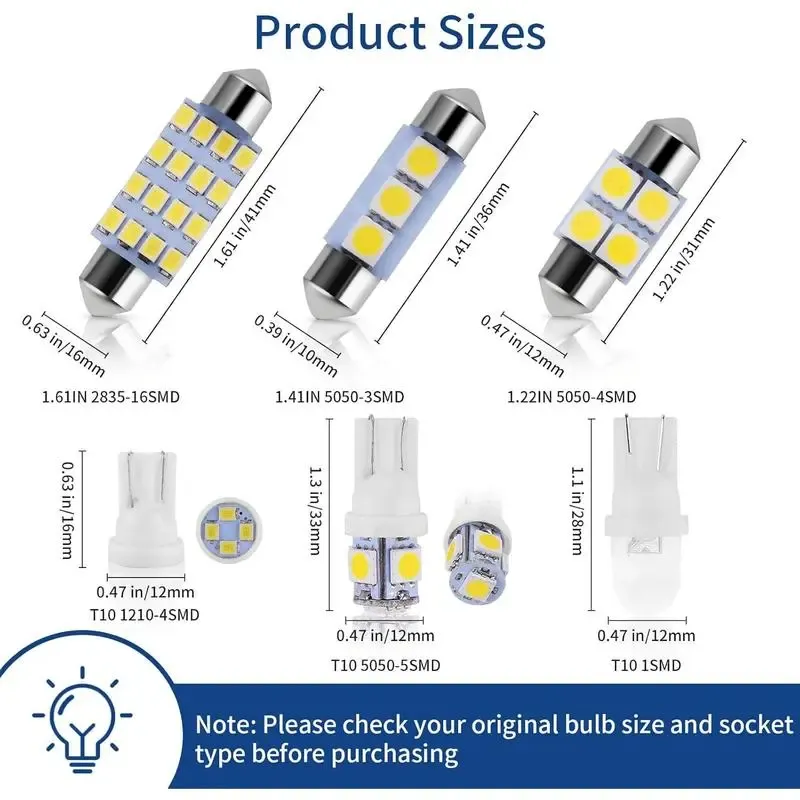 42 Pieces Interior Car Lights, Super Bright White Dome Map Tail Cab Lights Bulb Kit Set , DE3175 T10 31mm 41mm 194 LED Bulb for Your Trucks Width Lamp(White)