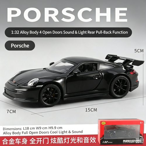 Porsche 911 Targa Diecast Model Car 1:32 Scale, Sports Car Collectible with Lights and Opening Doors, Gift for Car Lovers