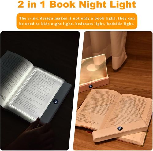 Book Light, Rechargeable Clear LED Flat Reading Light with 3 Colors & Timer, Dimmable Panel Plate Lamp Book Full Page Light for Reading in Bed at Night, Funny Gifts for Readers Kids Women Men (Pink)
