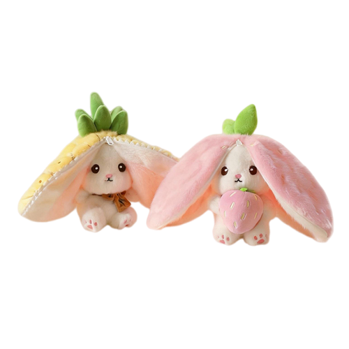 13cm Cute Fruit Bunny Plush Toy Strawberry, Durian, Pineapple, Persimmon Turn Into Bunny Soft Doll Keychain, Bag Charm, Gifts for Kids, Christmas & Birthday