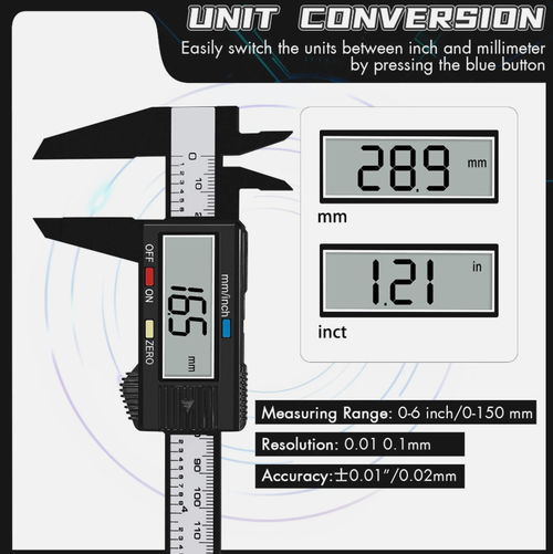 Digital Caliper Measuring Tool w Inch Millimeter Conversion Micrometer Ruler