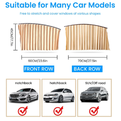 Car Curtains Magnetic Universal Fit Window Privacy Sunshade Pleated Removable ( 4 Pcs ) - Cream-Beige